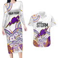personalised-melbourne-storm-2023-couples-matching-long-sleeve-bodycon-dress-and-hawaiian-shirt-special-nrl-rugby-indeginous-aboriginal