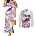 personalised-melbourne-storm-2023-couples-matching-mermaid-dress-and-long-sleeve-button-shirts-special-nrl-rugby-indeginous-aboriginal