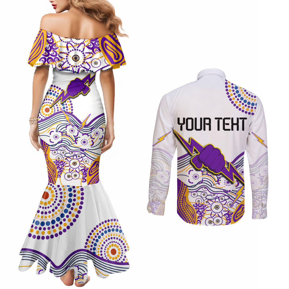 personalised-melbourne-storm-2023-couples-matching-mermaid-dress-and-long-sleeve-button-shirts-special-nrl-rugby-indeginous-aboriginal