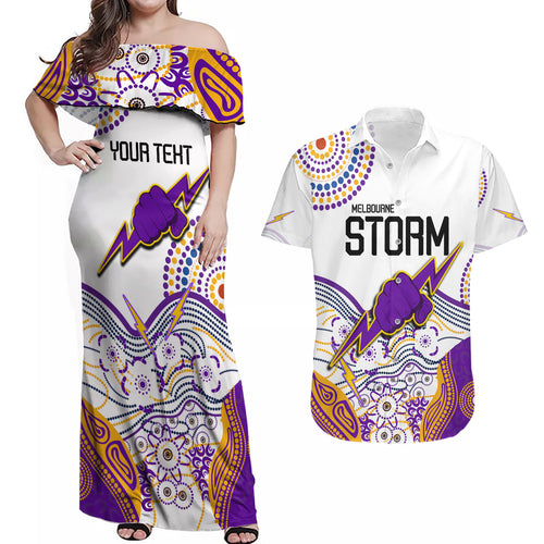 personalised-melbourne-storm-2023-couples-matching-off-shoulder-maxi-dress-and-hawaiian-shirt-special-nrl-rugby-indeginous-aboriginal