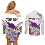 personalised-melbourne-storm-2023-couples-matching-off-shoulder-short-dress-and-long-sleeve-button-shirts-special-nrl-rugby-indeginous-aboriginal