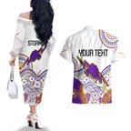 personalised-melbourne-storm-2023-couples-matching-off-the-shoulder-long-sleeve-dress-and-hawaiian-shirt-special-nrl-rugby-indeginous-aboriginal