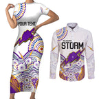 personalised-melbourne-storm-2023-couples-matching-short-sleeve-bodycon-dress-and-long-sleeve-button-shirts-special-nrl-rugby-indeginous-aboriginal