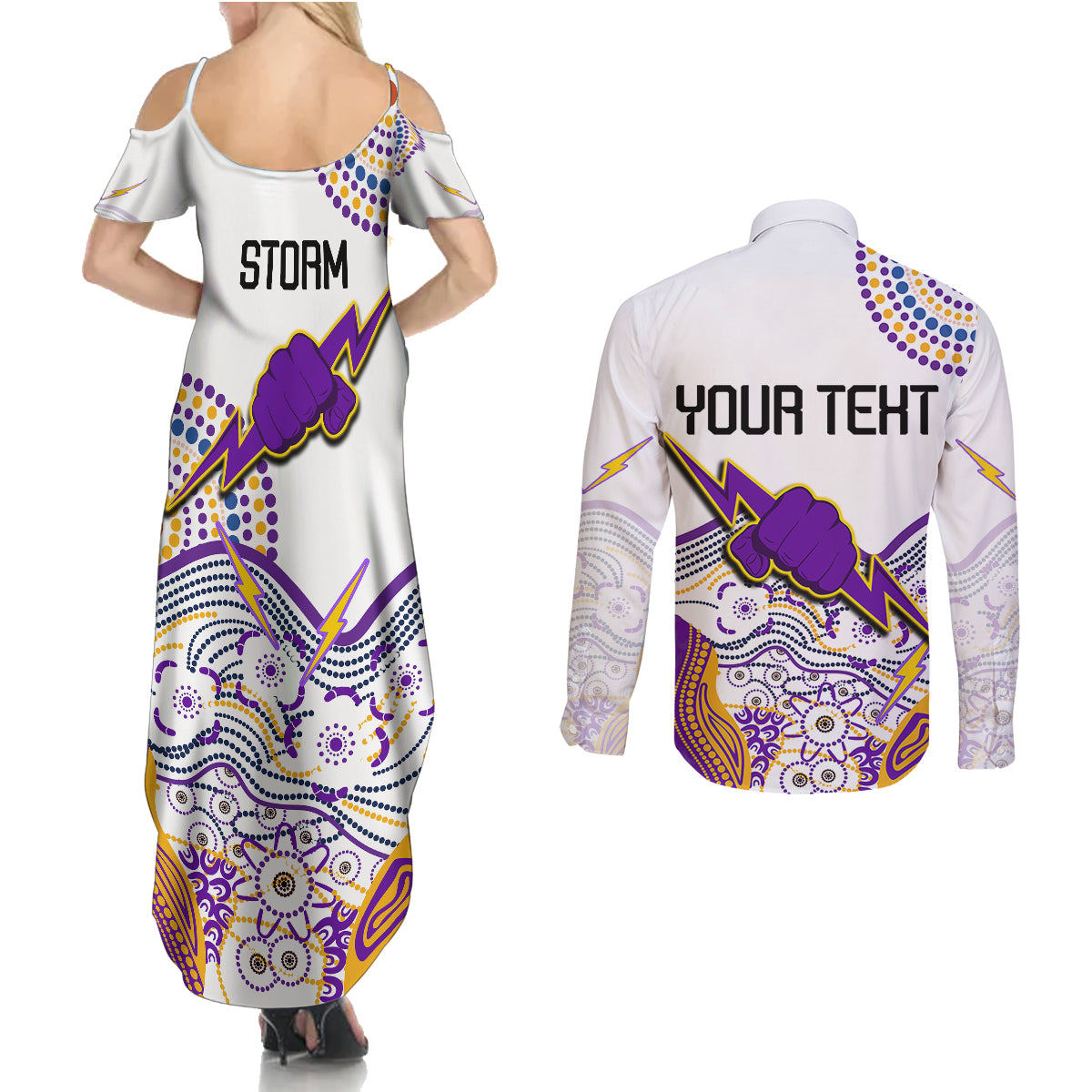 personalised-melbourne-storm-2023-couples-matching-summer-maxi-dress-and-long-sleeve-button-shirts-special-nrl-rugby-indeginous-aboriginal