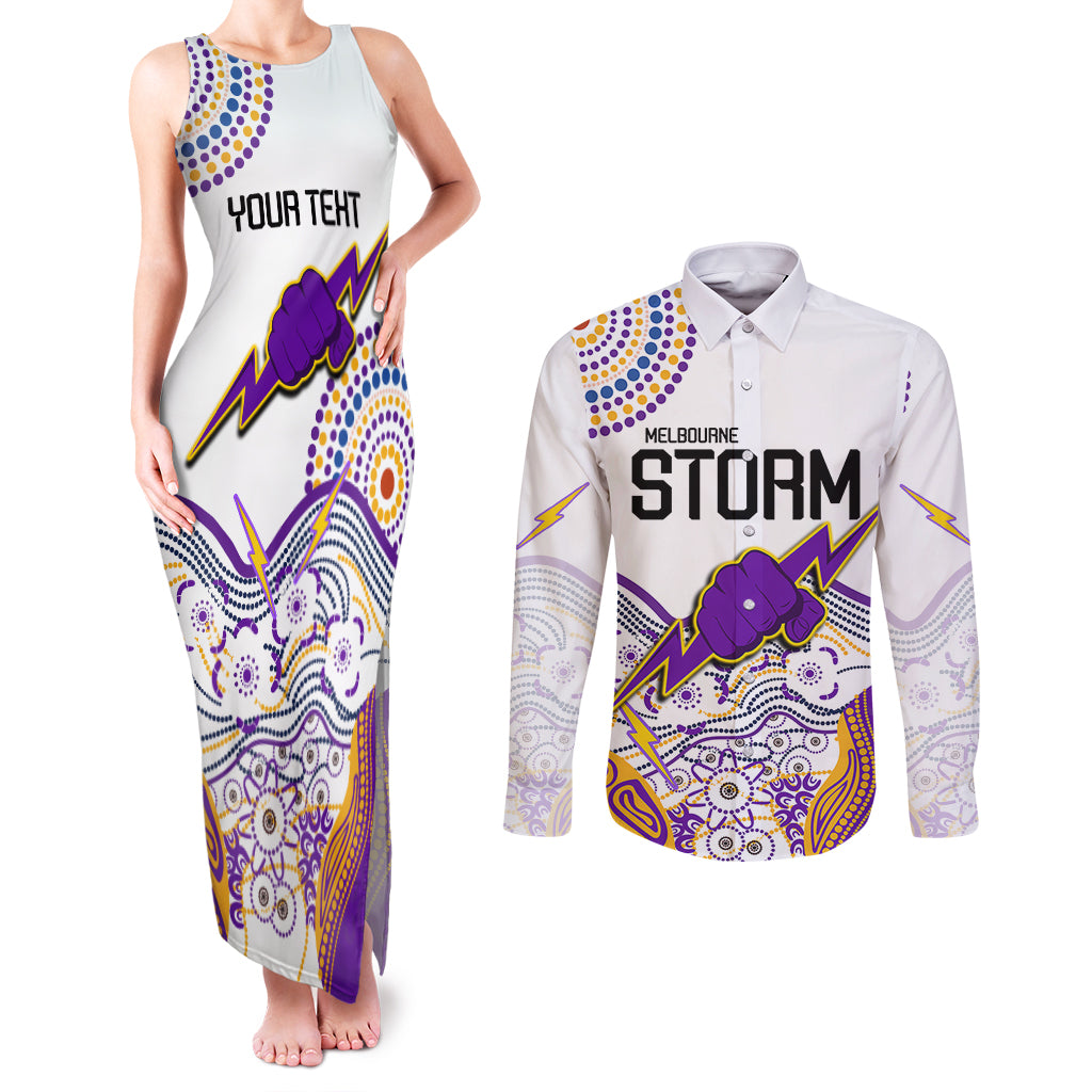 personalised-melbourne-storm-2023-couples-matching-tank-maxi-dress-and-long-sleeve-button-shirts-special-nrl-rugby-indeginous-aboriginal