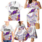 personalised-melbourne-storm-2023-family-matching-mermaid-dress-and-hawaiian-shirt-special-nrl-rugby-indeginous-aboriginal