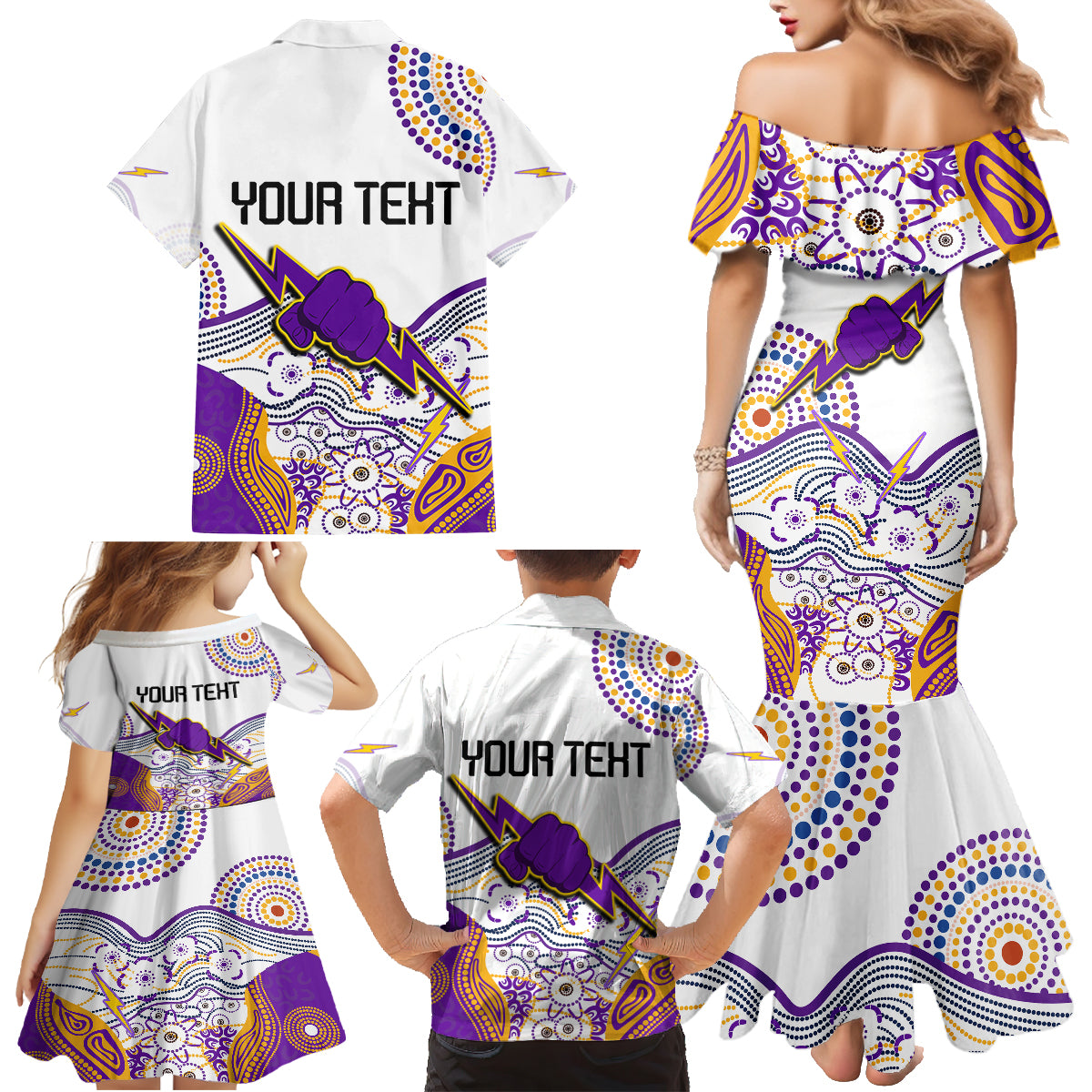 personalised-melbourne-storm-2023-family-matching-mermaid-dress-and-hawaiian-shirt-special-nrl-rugby-indeginous-aboriginal