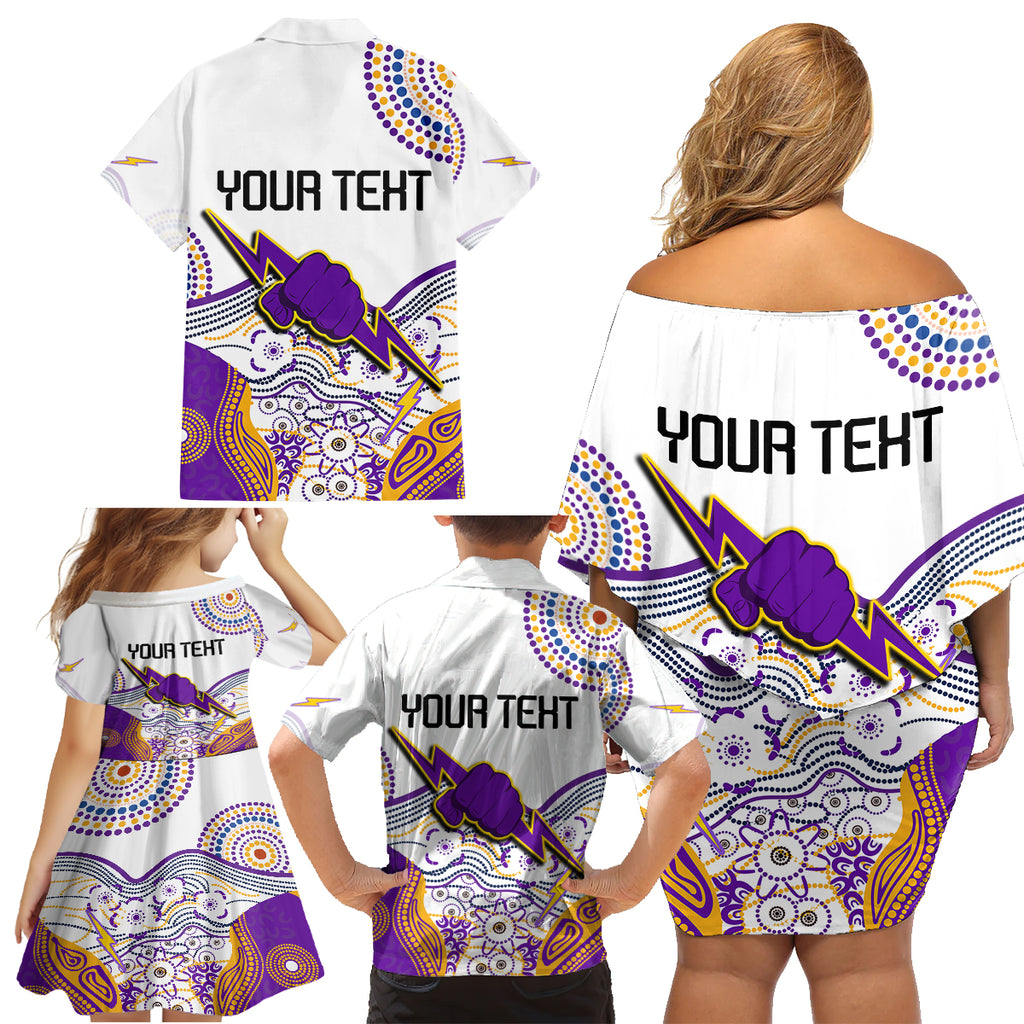 personalised-melbourne-storm-2023-family-matching-off-shoulder-short-dress-and-hawaiian-shirt-special-nrl-rugby-indeginous-aboriginal