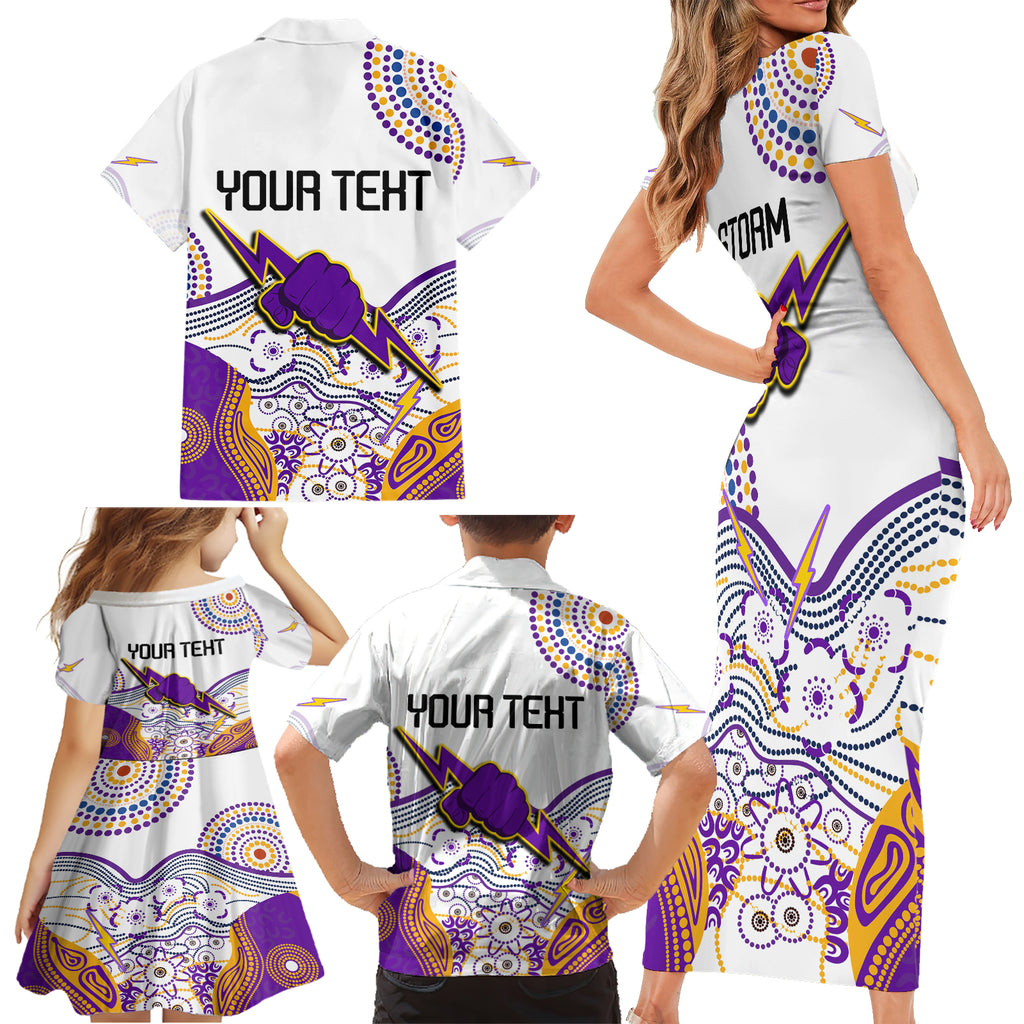 personalised-melbourne-storm-2023-family-matching-short-sleeve-bodycon-dress-and-hawaiian-shirt-special-nrl-rugby-indeginous-aboriginal