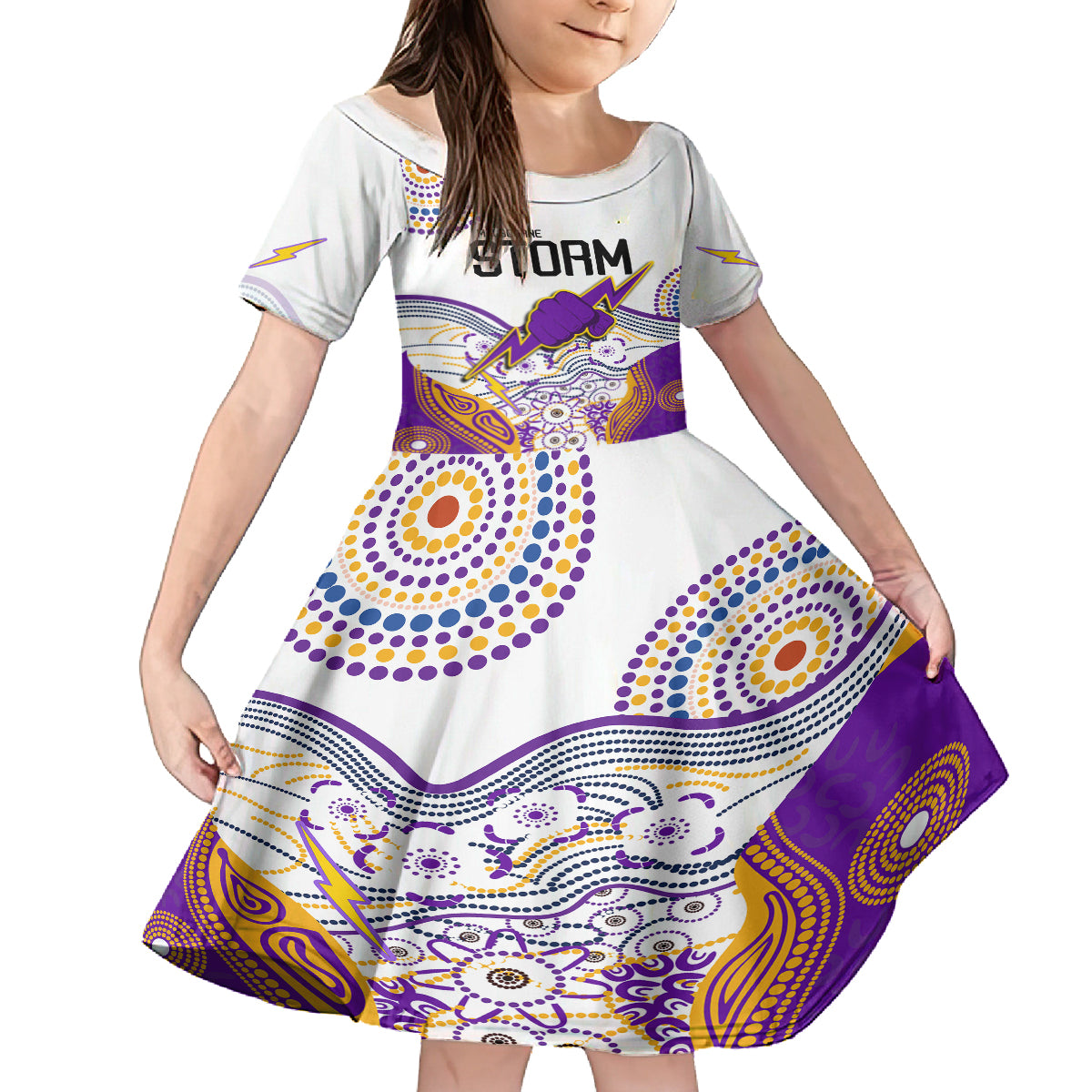 personalised-melbourne-storm-2023-kid-short-sleeve-dress-special-nrl-rugby-indeginous-aboriginal