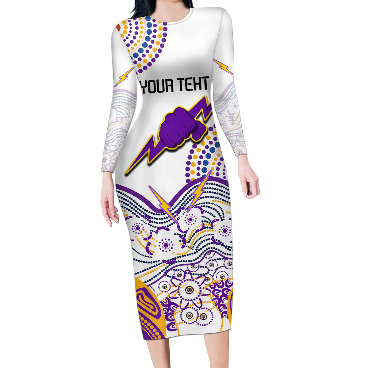 personalised-melbourne-storm-2023-long-sleeve-bodycon-dress-special-nrl-rugby-indeginous-aboriginal