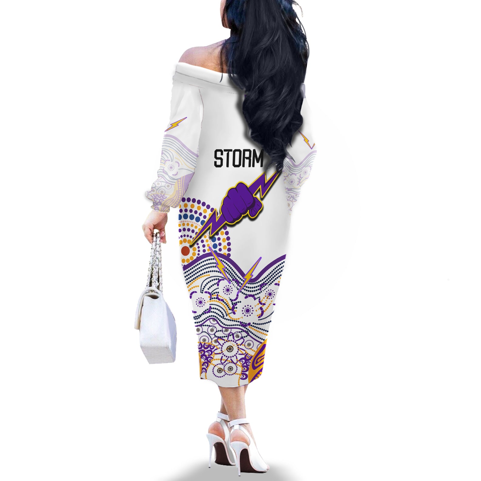 personalised-melbourne-storm-2023-off-the-shoulder-long-sleeve-dress-special-nrl-rugby-indeginous-aboriginal