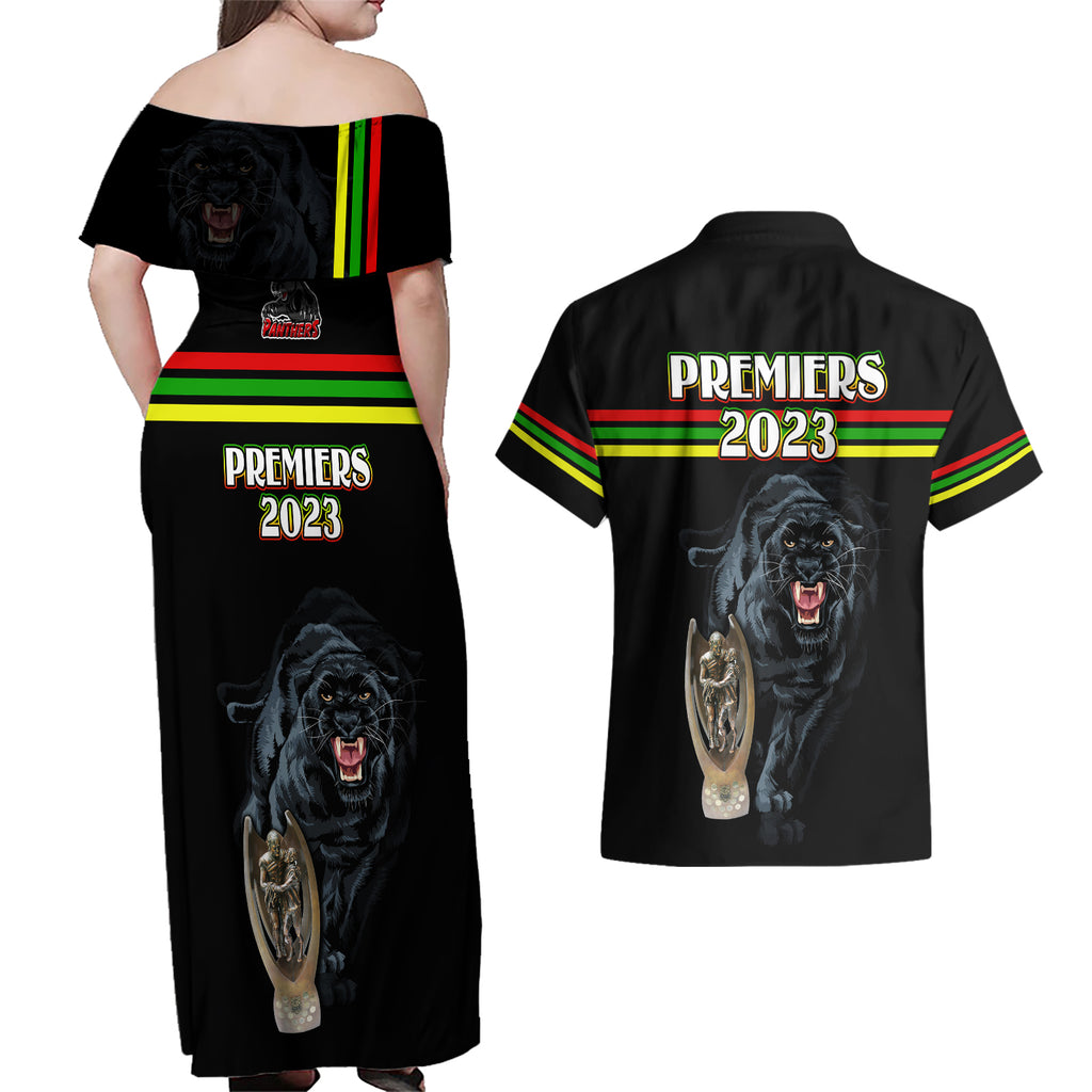 panther-premierships-couples-matching-off-shoulder-maxi-dress-and-hawaiian-shirt-go-champions-2023-black-simple-style