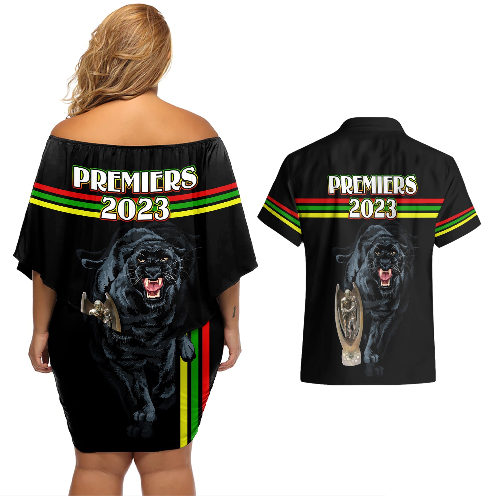 panther-premierships-couples-matching-off-shoulder-short-dress-and-hawaiian-shirt-go-champions-2023-black-simple-style