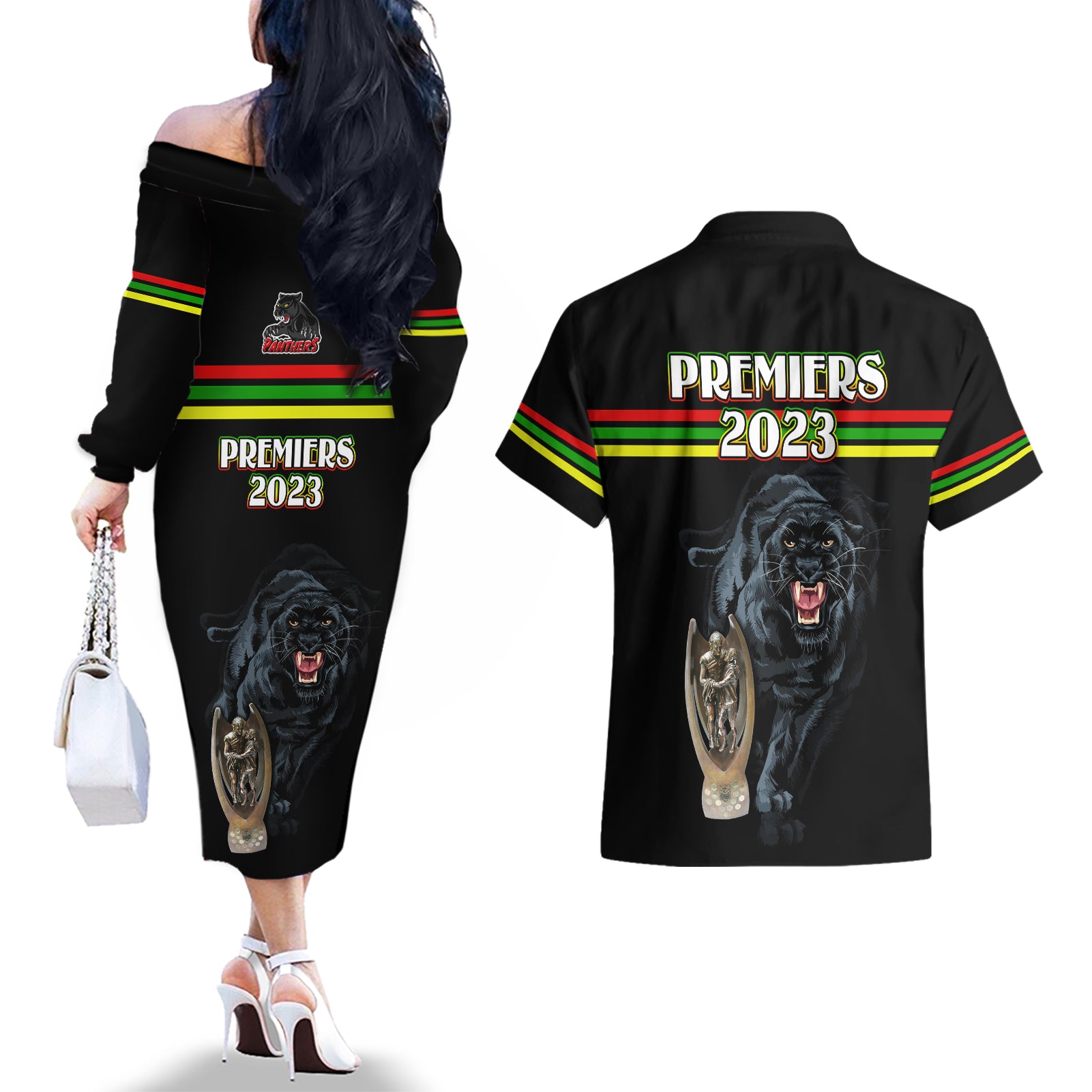 panther-premierships-couples-matching-off-the-shoulder-long-sleeve-dress-and-hawaiian-shirt-go-champions-2023-black-simple-style