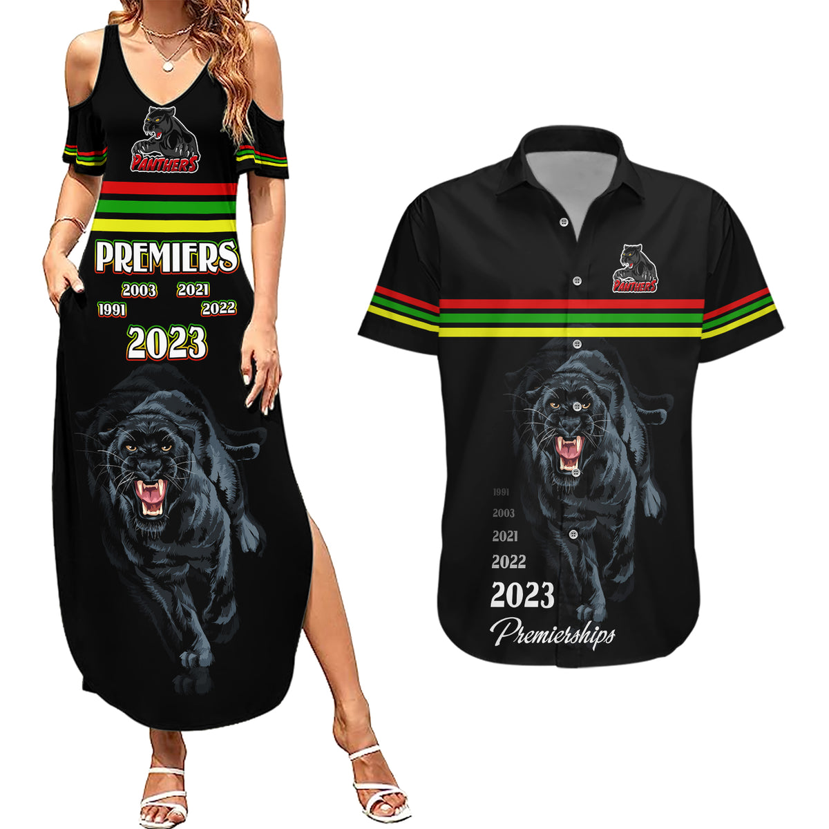panther-premierships-couples-matching-summer-maxi-dress-and-hawaiian-shirt-go-champions-2023-black-simple-style