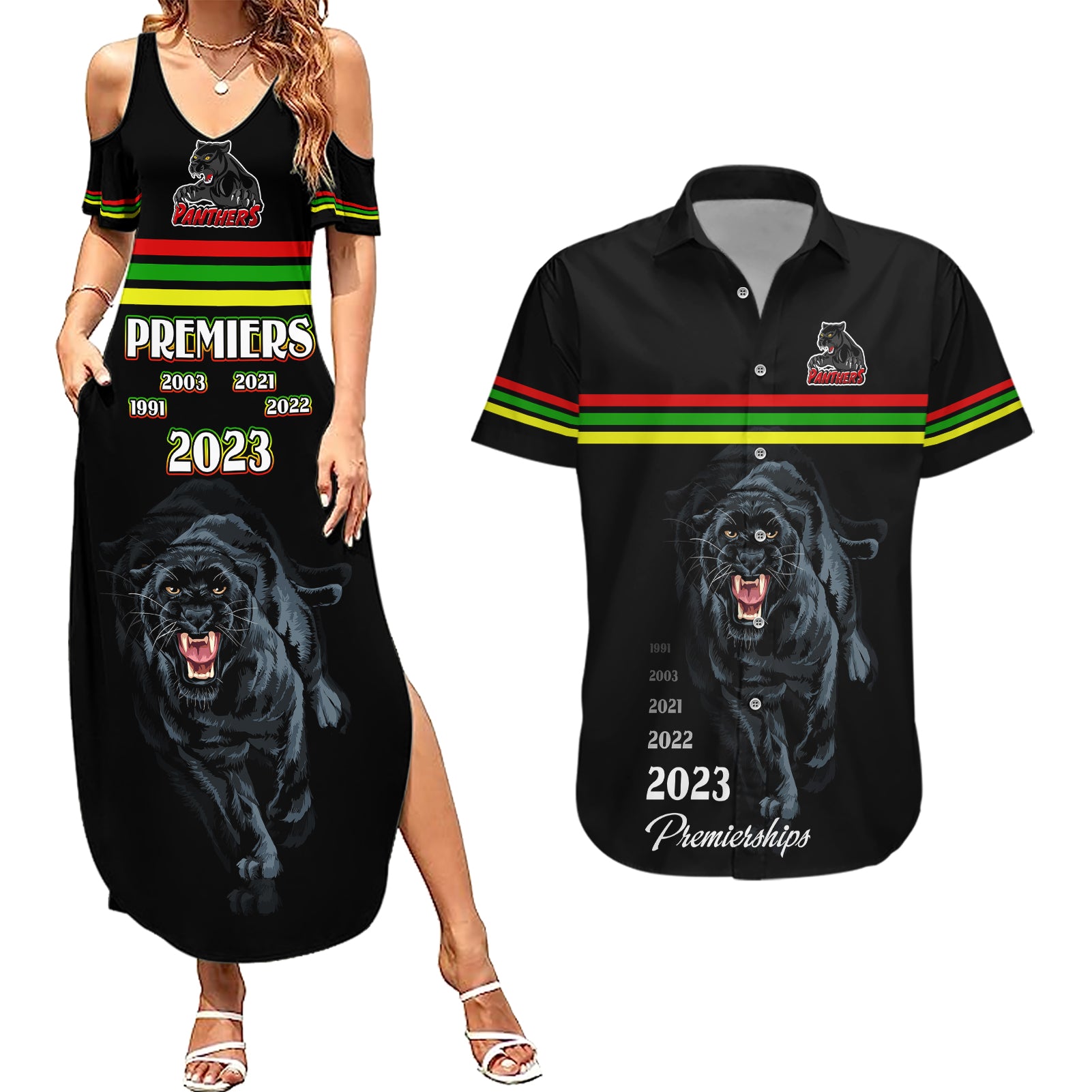 panther-premierships-couples-matching-summer-maxi-dress-and-hawaiian-shirt-go-champions-2023-black-simple-style