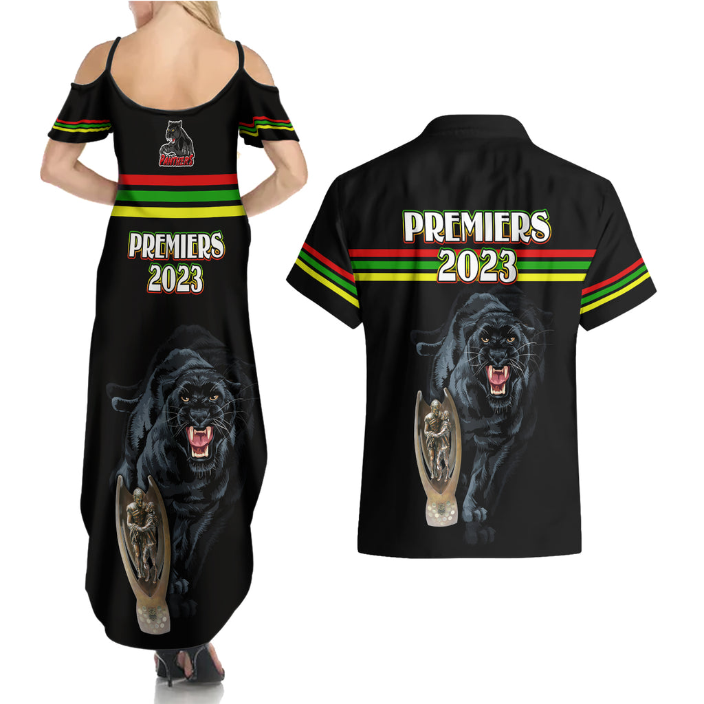panther-premierships-couples-matching-summer-maxi-dress-and-hawaiian-shirt-go-champions-2023-black-simple-style