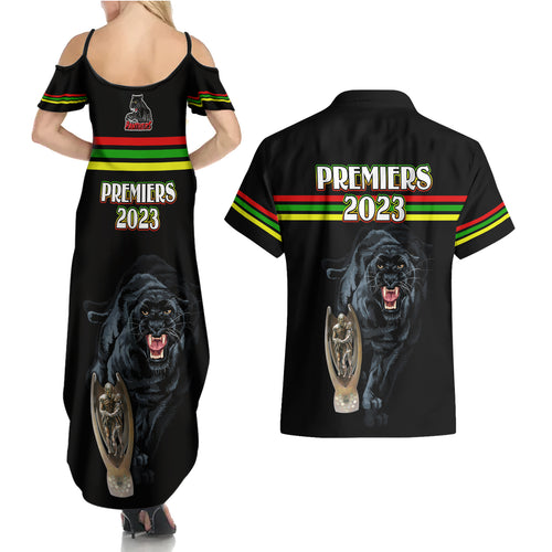 panther-premierships-couples-matching-summer-maxi-dress-and-hawaiian-shirt-go-champions-2023-black-simple-style