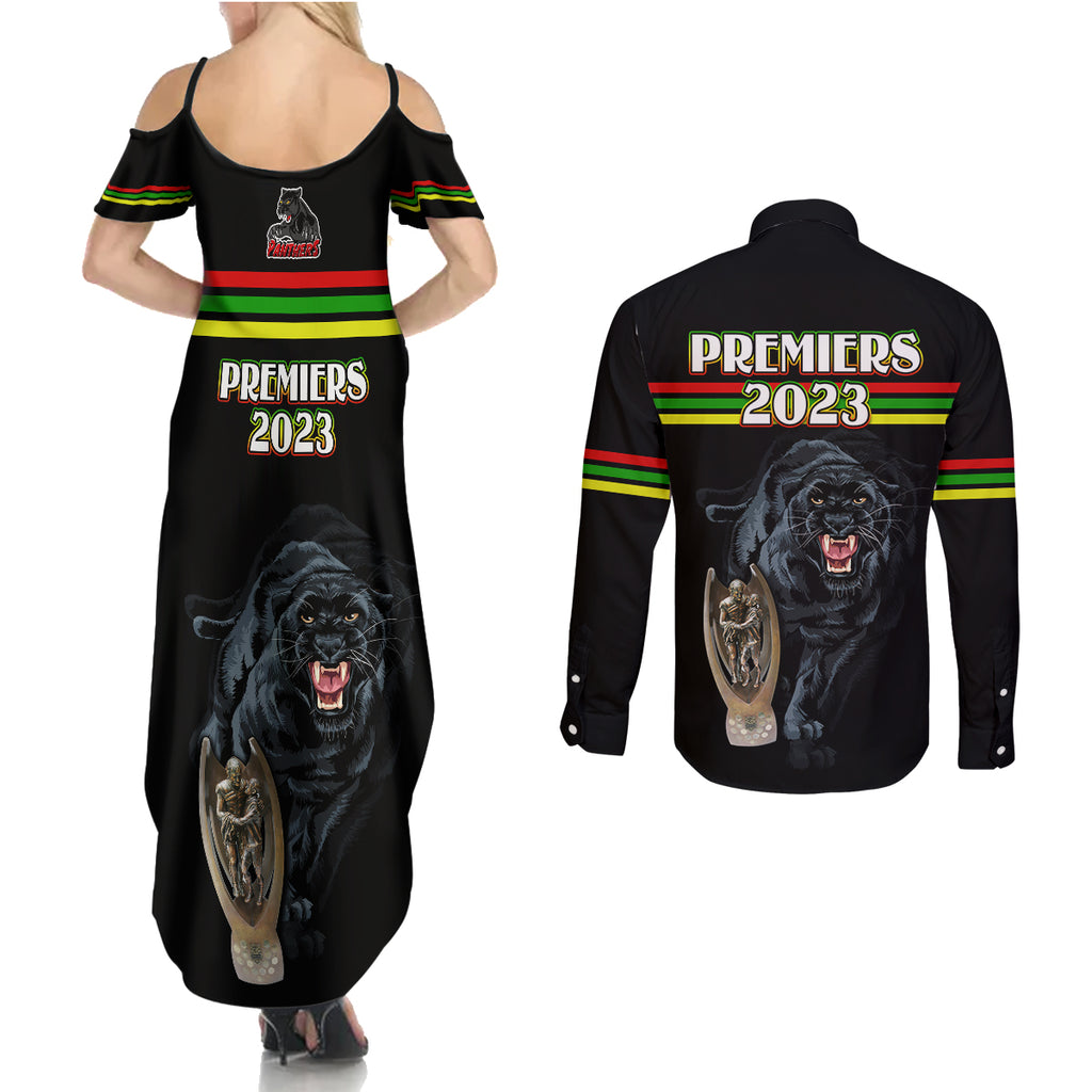 panther-premierships-couples-matching-summer-maxi-dress-and-long-sleeve-button-shirts-go-champions-2023-black-simple-style