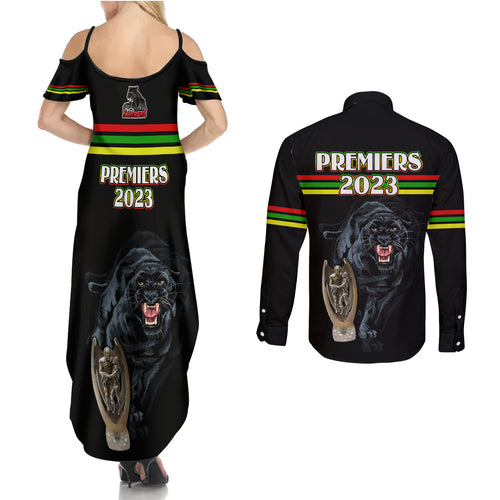 panther-premierships-couples-matching-summer-maxi-dress-and-long-sleeve-button-shirts-go-champions-2023-black-simple-style