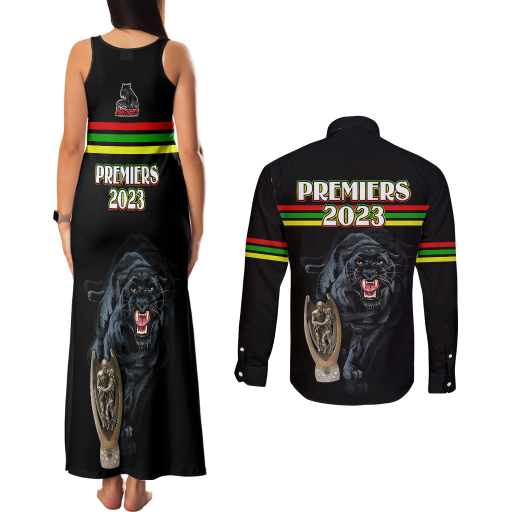 panther-premierships-couples-matching-tank-maxi-dress-and-long-sleeve-button-shirts-go-champions-2023-black-simple-style