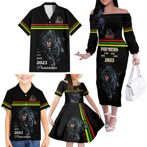 panther-premierships-family-matching-off-shoulder-long-sleeve-dress-and-hawaiian-shirt-go-champions-2023-black-simple-style