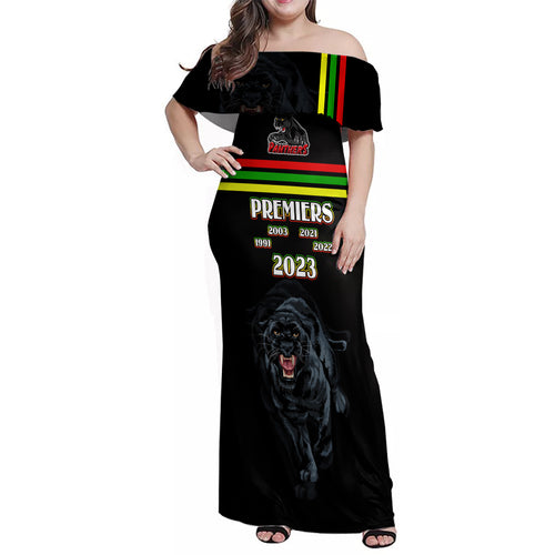 panther-premierships-family-matching-off-shoulder-maxi-dress-and-hawaiian-shirt-go-champions-2023-black-simple-style