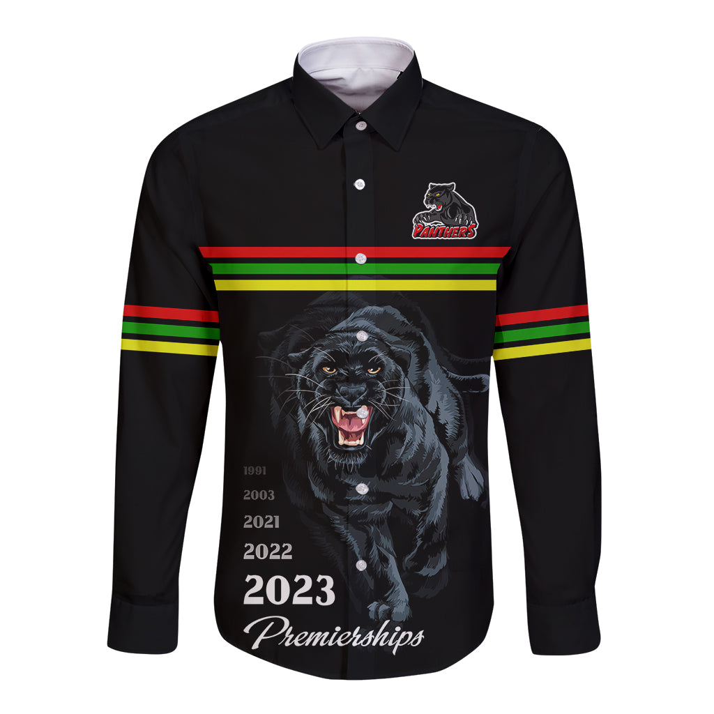 panther-premierships-long-sleeve-button-shirt-go-champions-2023-black-simple-style