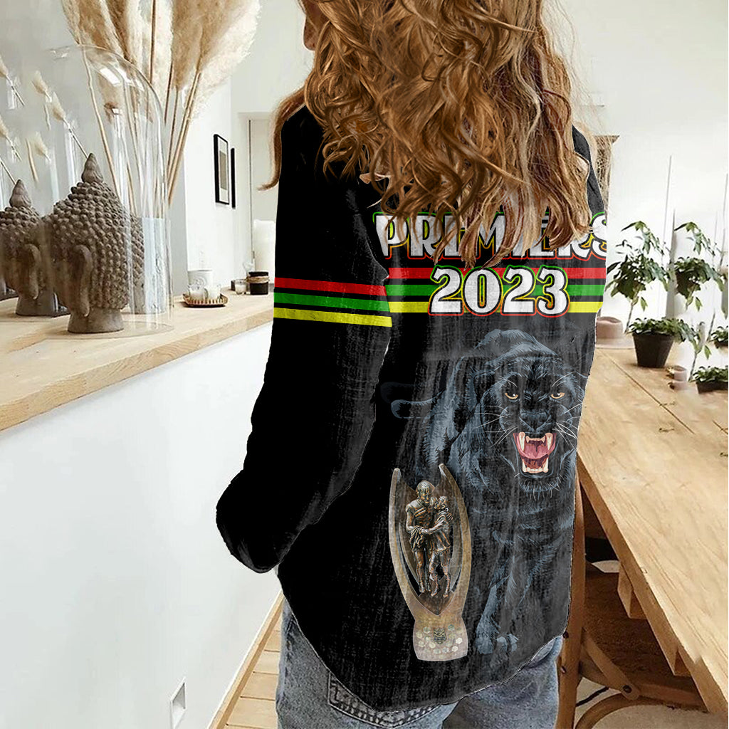 panther-premierships-women-casual-shirt-go-champions-2023-black-simple-style