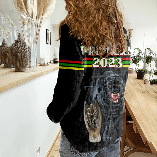 panther-premierships-women-casual-shirt-go-champions-2023-black-simple-style