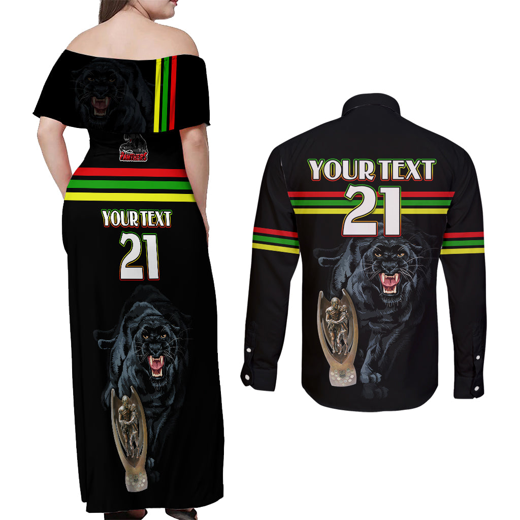 custom-panther-premierships-couples-matching-off-shoulder-maxi-dress-and-long-sleeve-button-shirts-go-champions-2023-black-simple-style