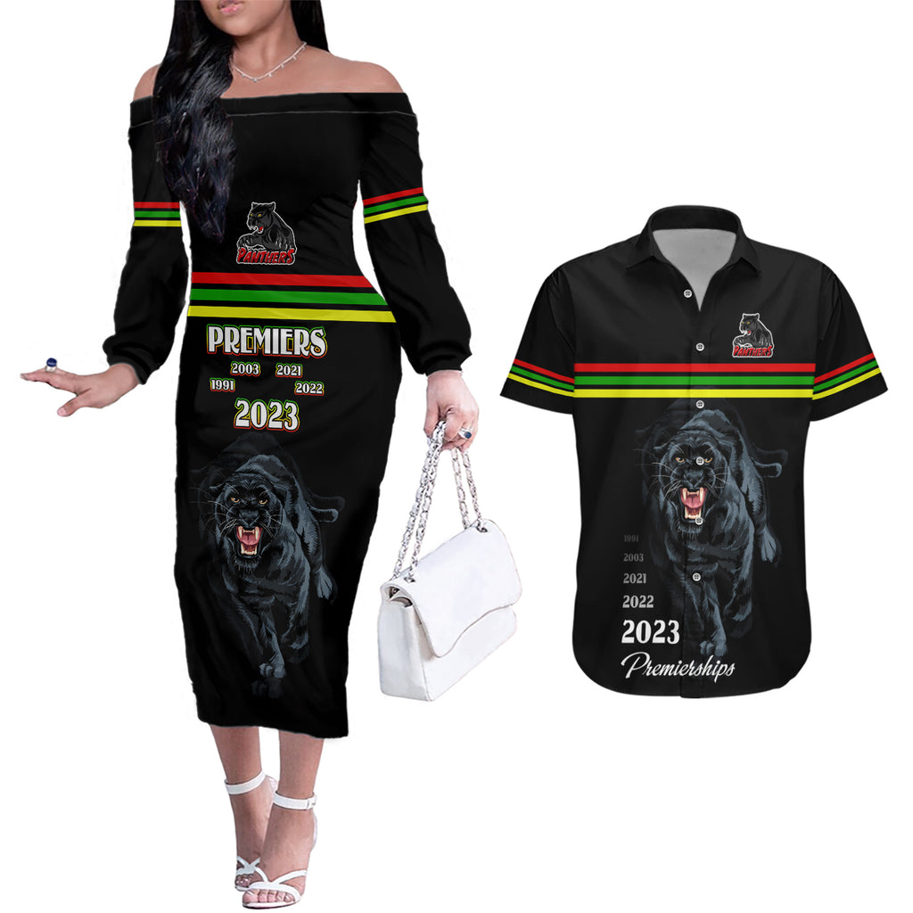 custom-panther-premierships-couples-matching-off-the-shoulder-long-sleeve-dress-and-hawaiian-shirt-go-champions-2023-black-simple-style