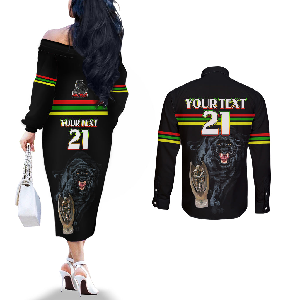 custom-panther-premierships-couples-matching-off-the-shoulder-long-sleeve-dress-and-long-sleeve-button-shirts-go-champions-2023-black-simple-style