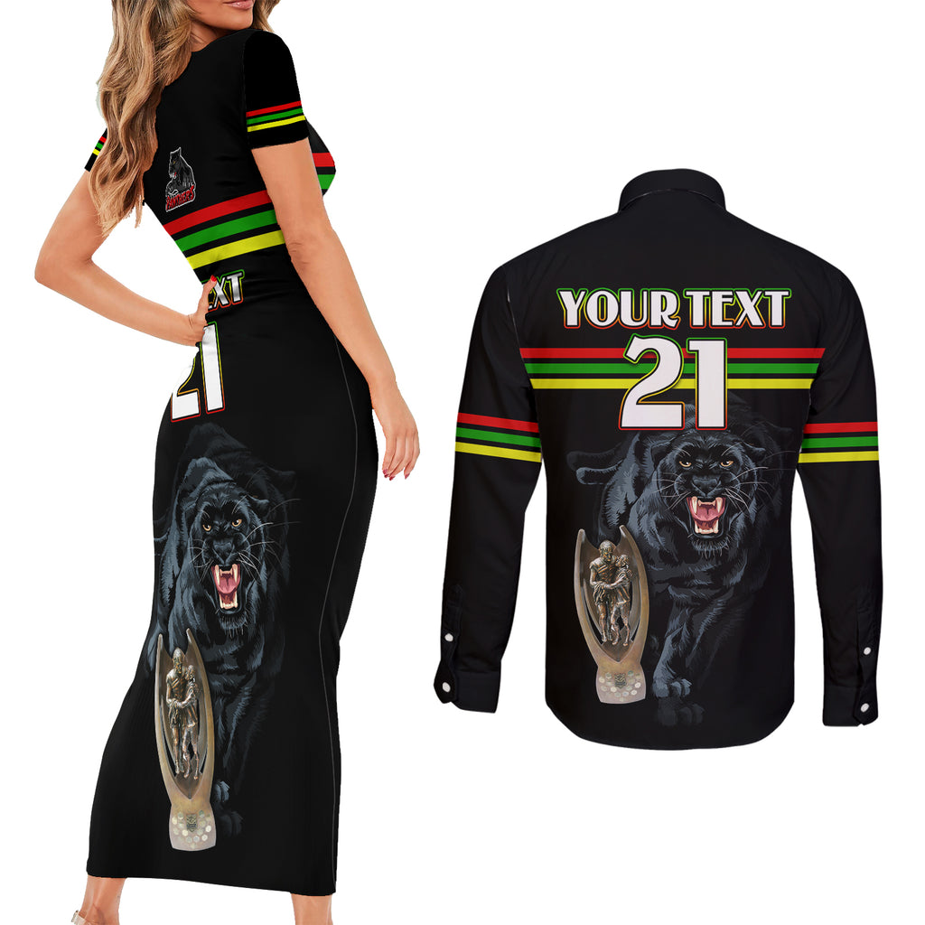 custom-panther-premierships-couples-matching-short-sleeve-bodycon-dress-and-long-sleeve-button-shirts-go-champions-2023-black-simple-style