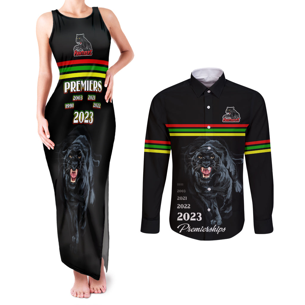 custom-panther-premierships-couples-matching-tank-maxi-dress-and-long-sleeve-button-shirts-go-champions-2023-black-simple-style