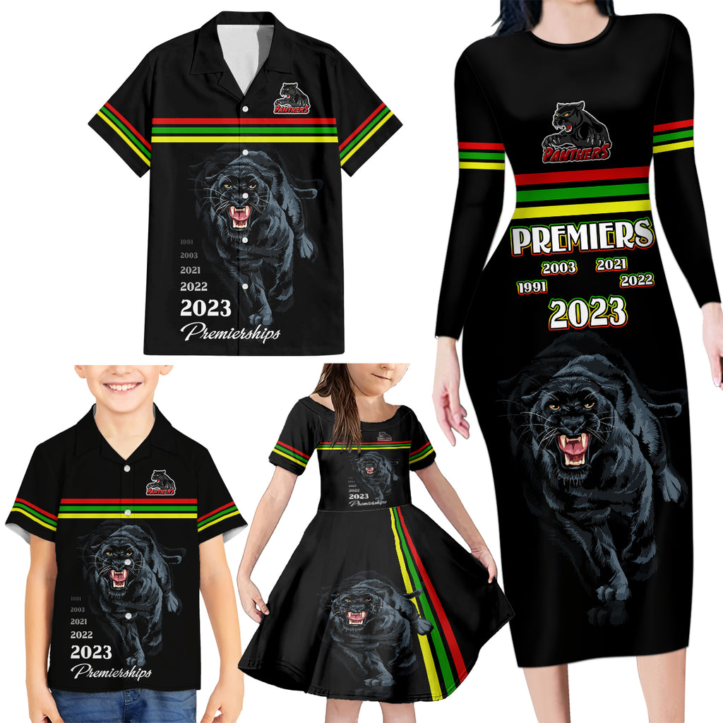 custom-panther-premierships-family-matching-long-sleeve-bodycon-dress-and-hawaiian-shirt-go-champions-2023-black-simple-style