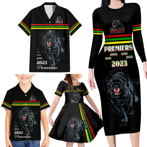 custom-panther-premierships-family-matching-long-sleeve-bodycon-dress-and-hawaiian-shirt-go-champions-2023-black-simple-style
