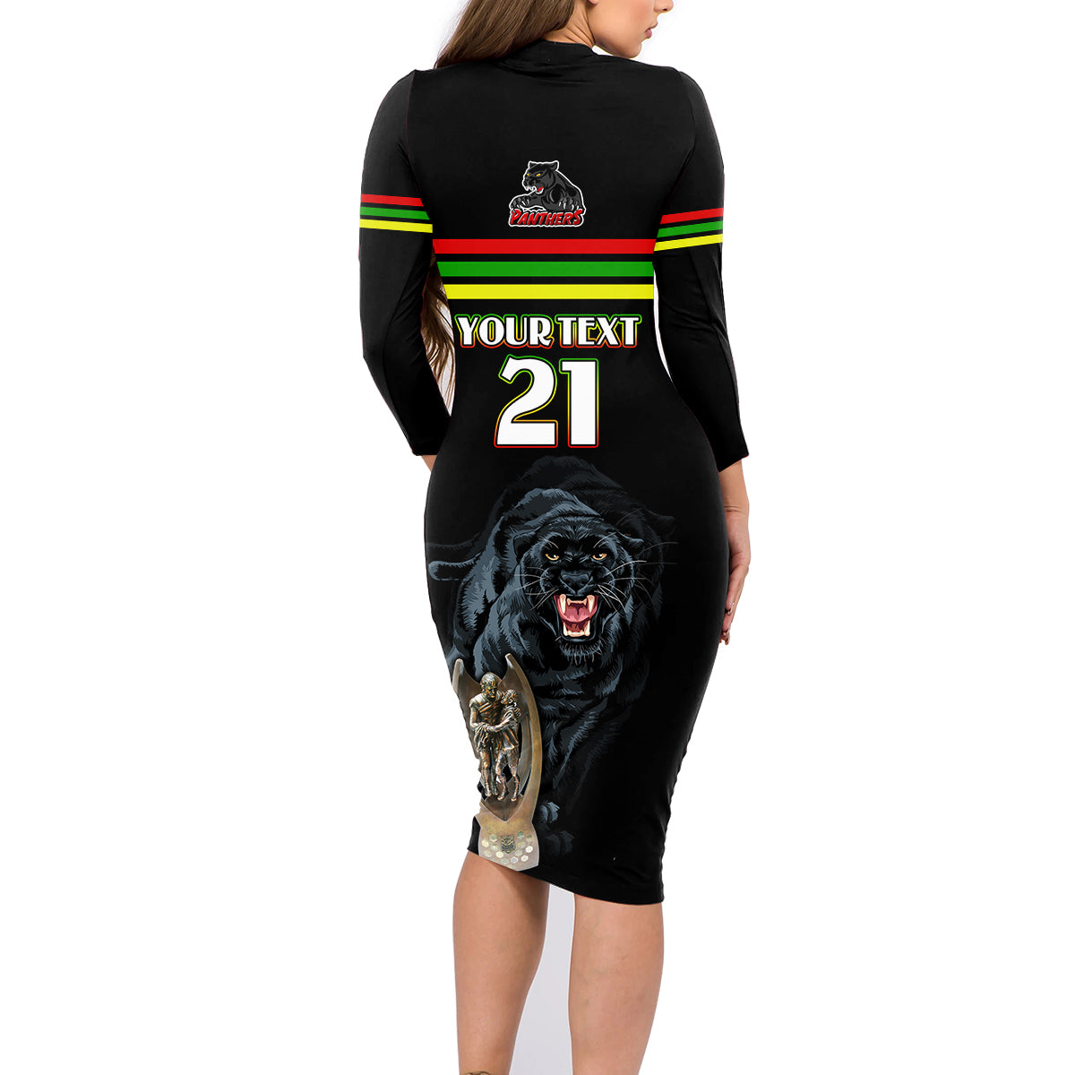 custom-panther-premierships-family-matching-long-sleeve-bodycon-dress-and-hawaiian-shirt-go-champions-2023-black-simple-style