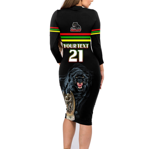 custom-panther-premierships-family-matching-long-sleeve-bodycon-dress-and-hawaiian-shirt-go-champions-2023-black-simple-style