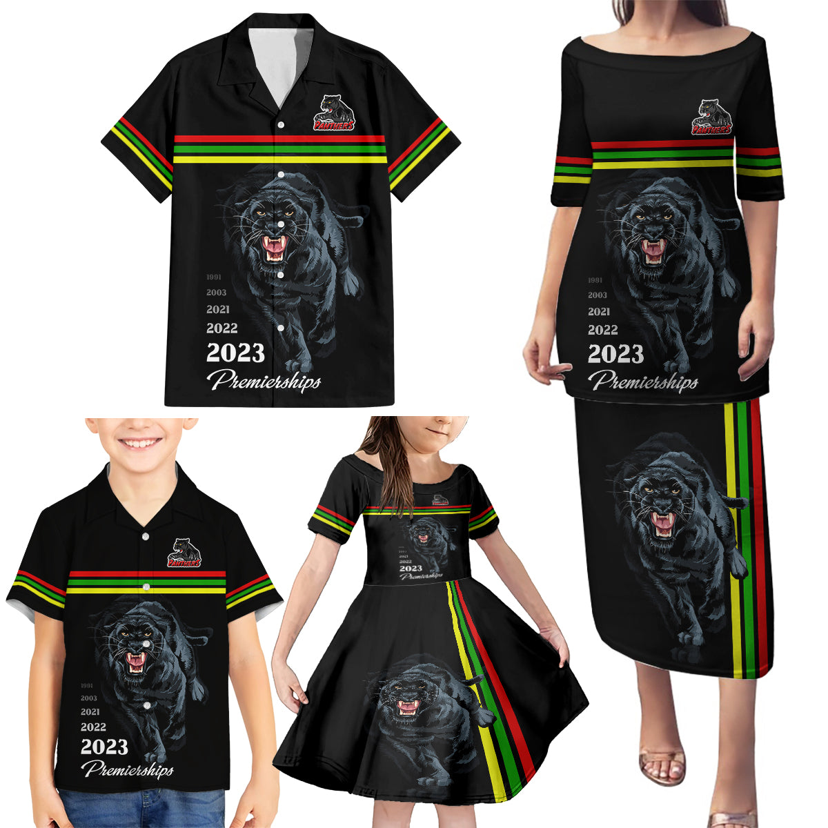 custom-panther-premierships-family-matching-puletasi-dress-and-hawaiian-shirt-go-champions-2023-black-simple-style