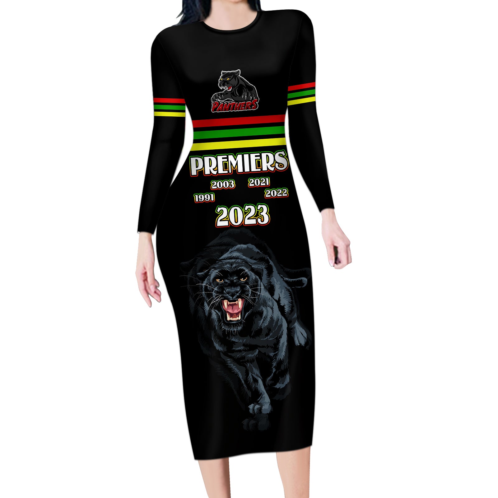 custom-panther-premierships-long-sleeve-bodycon-dress-go-champions-2023-black-simple-style