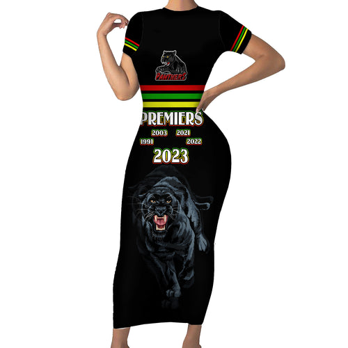 custom-panther-premierships-short-sleeve-bodycon-dress-go-champions-2023-black-simple-style