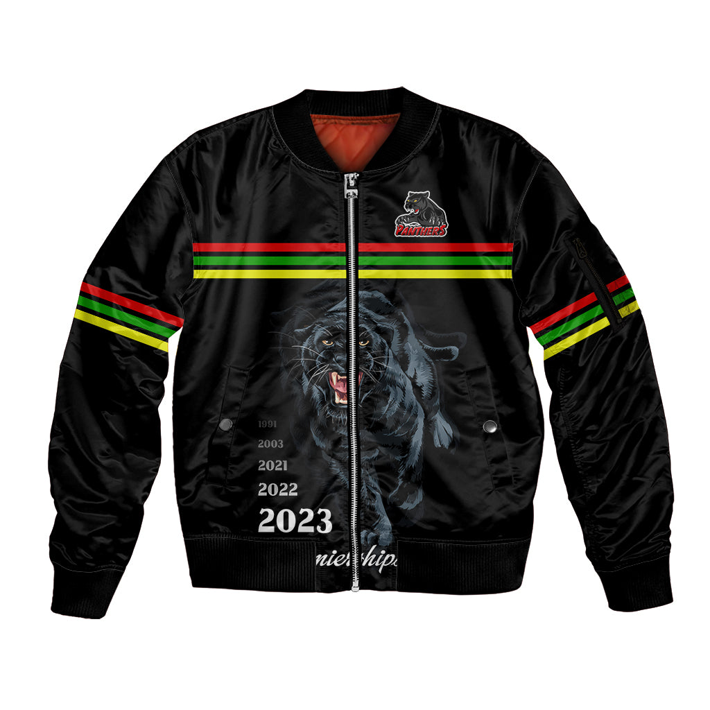 custom-panther-premierships-sleeve-zip-bomber-jacket-go-champions-2023-black-simple-style