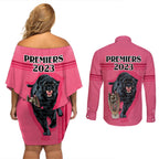 panther-premierships-couples-matching-off-shoulder-short-dress-and-long-sleeve-button-shirts-go-champions-2023-pink-simple-style
