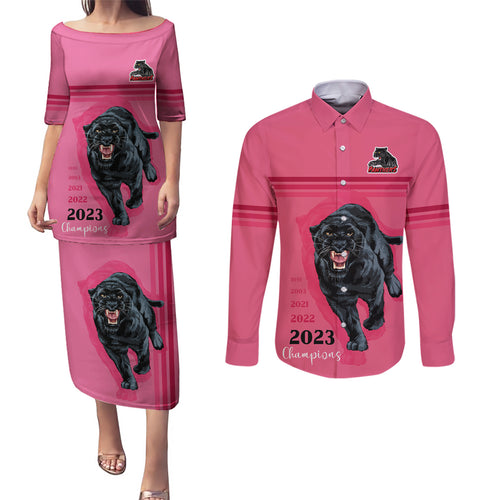 panther-premierships-couples-matching-puletasi-dress-and-long-sleeve-button-shirts-go-champions-2023-pink-simple-style