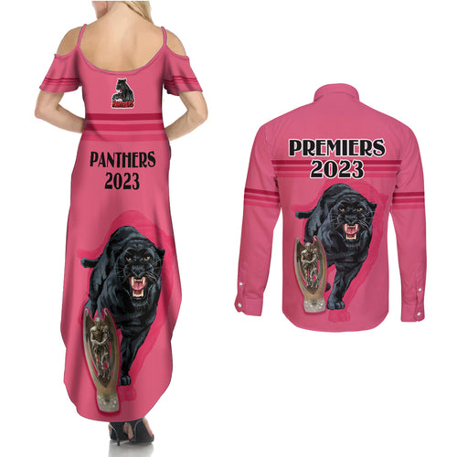 panther-premierships-couples-matching-summer-maxi-dress-and-long-sleeve-button-shirts-go-champions-2023-pink-simple-style