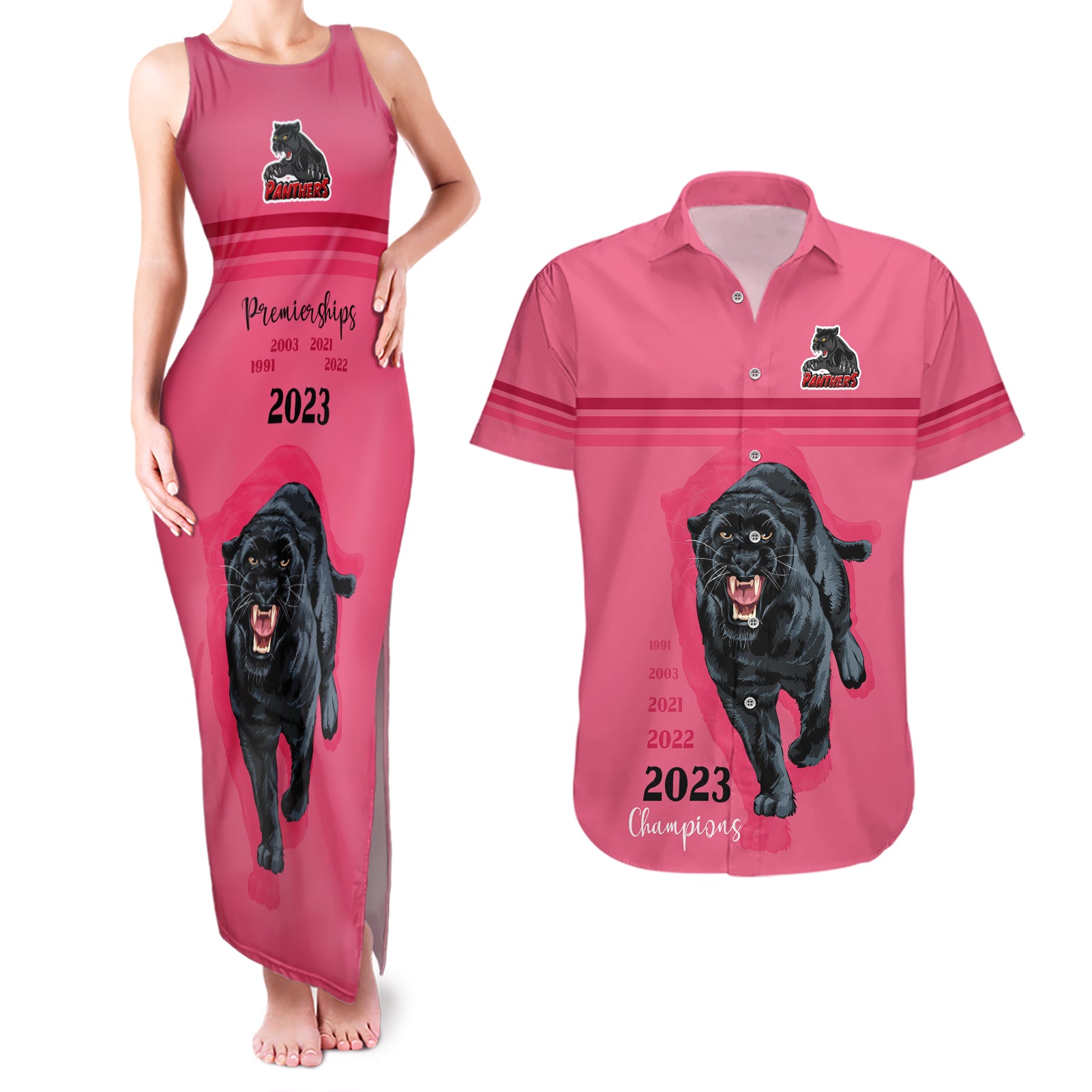 panther-premierships-couples-matching-tank-maxi-dress-and-hawaiian-shirt-go-champions-2023-pink-simple-style
