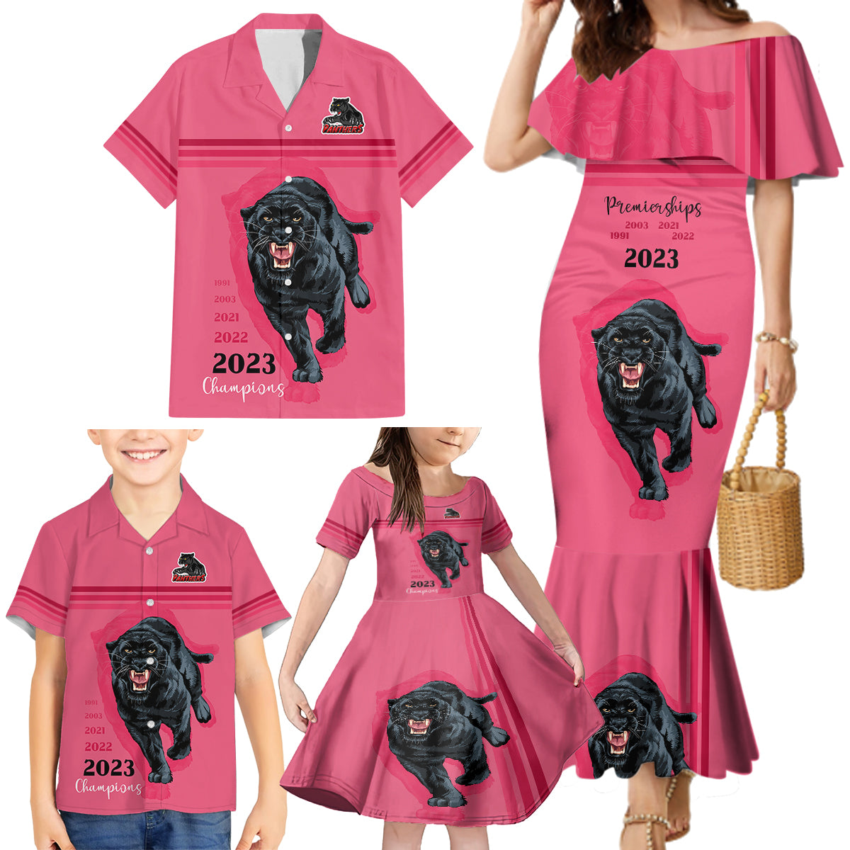 panther-premierships-family-matching-mermaid-dress-and-hawaiian-shirt-go-champions-2023-pink-simple-style