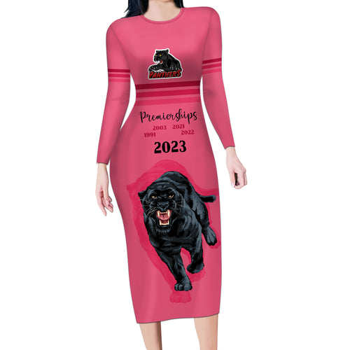 panther-premierships-long-sleeve-bodycon-dress-go-champions-2023-pink-simple-style